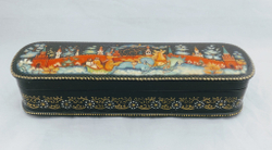 Шкатулка Палех  под ручку "Тройка. Зимние гуляния" Худ. Быкова 20×6см