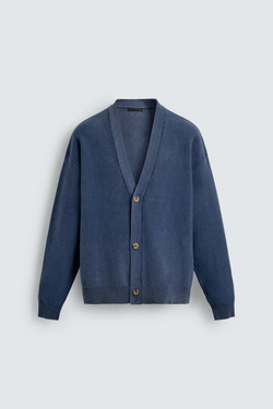 ZARA КАРДИГАН RELAXED FIT С ЭФФЕКТОМ ПОТЕРТОСТИ, СИНИЙ