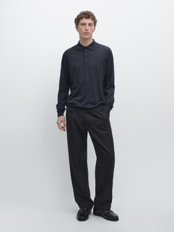 Massimo Dutti Шерстяной свитер с воротником поло, морской темно-синий