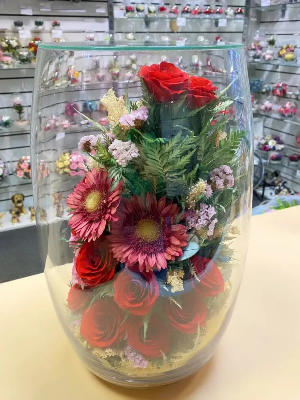натуральные кустовые розы в стекле, вакуум*