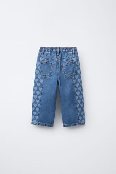 ZARA ДЖИНСЫ STRAIGHT С ПРИНТОМ «СЕРДЕЧКИ», СИНИЙ