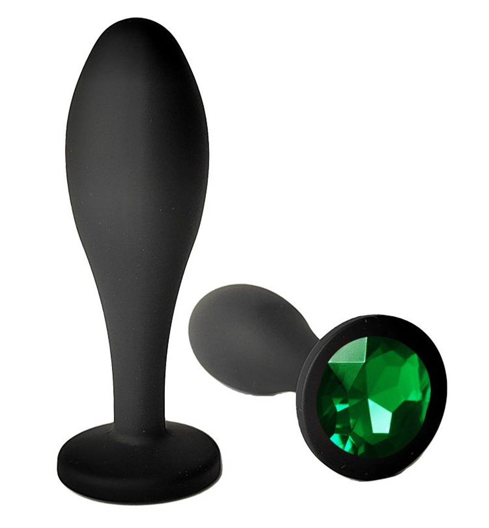 Черная анальная пробка с зеленым кристаллом - 7,7 см. (Цвет: зеленый)
