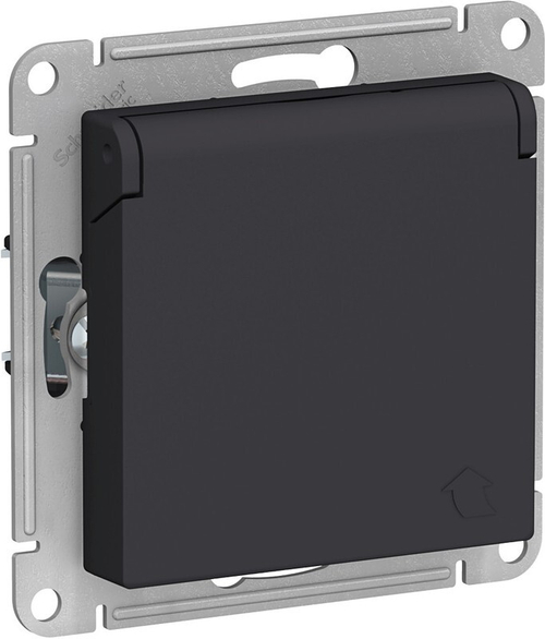 Розетка 1-м СП AtlasDesign 16А IP20 с заземл. защ. шторки с крышкой механизм карбон