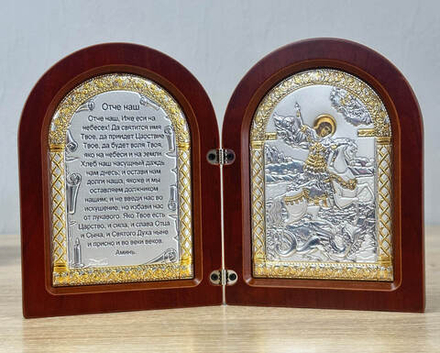 Складень, Георгий Победоносец, Молитва, икона арочная, красное дерево 140x200