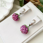 LEFIREL' Серьги серебряные женские "Клевер" с цветами из муранского стекла / ювелирные украшения из родированного серебра 925