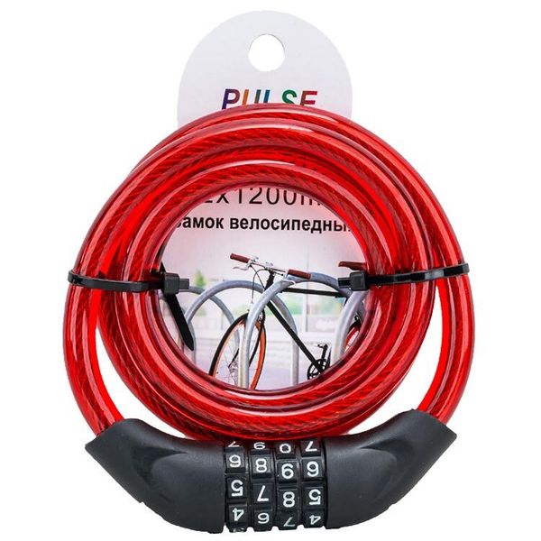 Велозамок Pulse 12х1200 мм. со сменным кодом красный