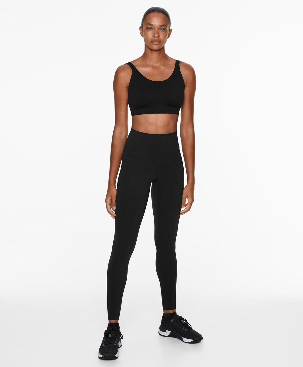 OYSHO Легинсы до щиколотки Compressive, карман и высокая посадка, 65 см, черный