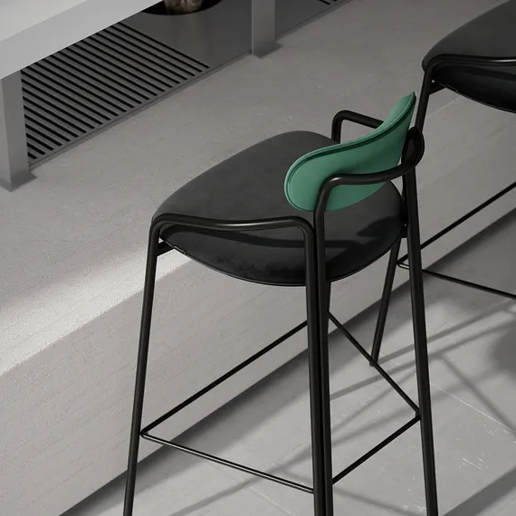 Барный стул Ror, Round, темно-зеленый/черный велюр