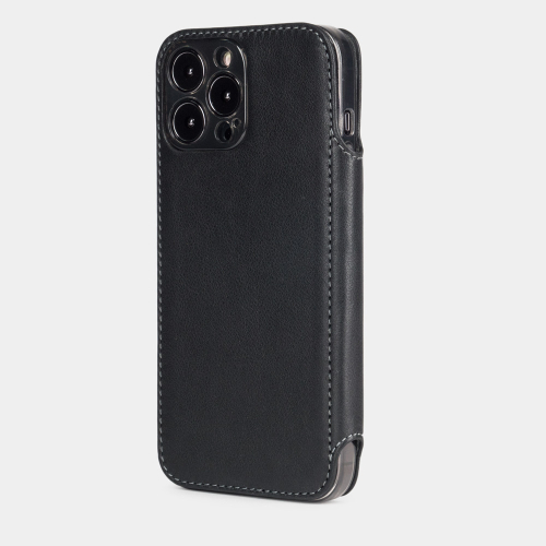 Чехол для iPhone 15 Pro Max из гладкой кожи теленка, черного цвета