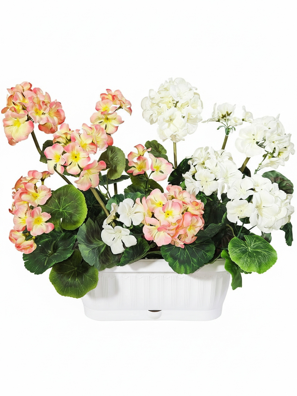 Искусственные цветы для балкона Герань персиково-белая 40см в балконном ящике