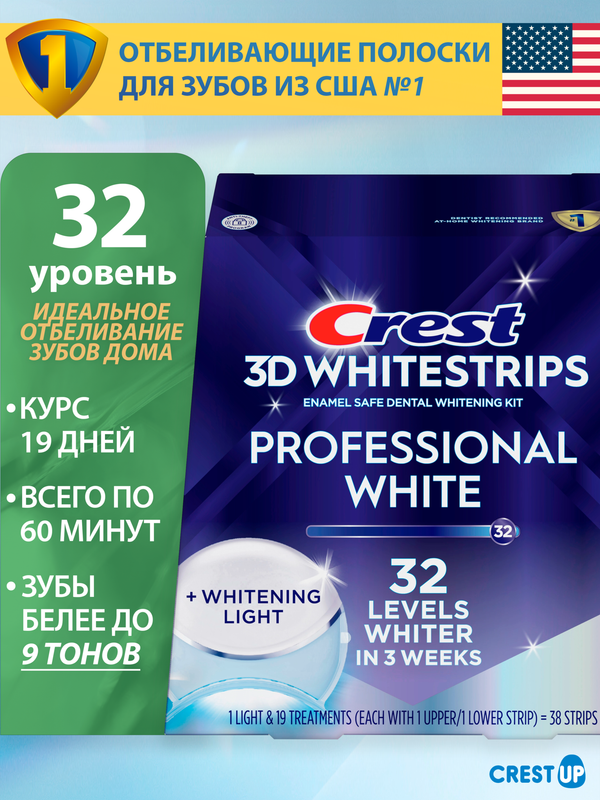 Отбеливающие полоски для зубов Crest 3D Whitestrips Professional White Light
