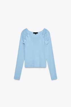 ZARA ТРИКОТАЖНЫЙ ТОП СО СБОРКАМИ, СИНИЙ