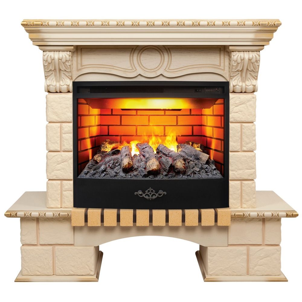Электрокамин RealFlame Bolero WT белый дуб с золотой патиной с очагом 3D Firestar 25,5