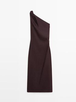 Massimo Dutti Асимметричное платье из смеси льна, шоколадный