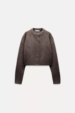 ZARA КАРДИГАН ИЗ МЯГКОЙ ТКАНИ, КОРИЧНЕВЫЙ С МЕЛАНЖЕВЫМ ЭФФЕКТОМ