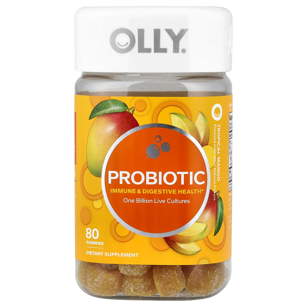 OLLY, жевательные таблетки с пробиотиками, со вкусом тропического манго, 80 жевательных таблеток