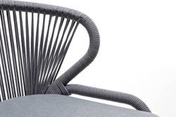 "Милан" стул плетеный из роупа, каркас алюминий белый муар, роуп светло-серый круглый, ткань светло-серая