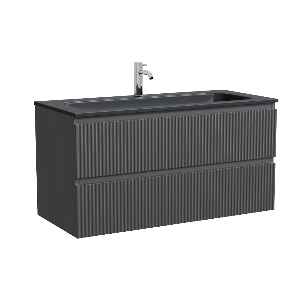 Тумба подвесная SANCOS Сноб Р (Snob R) 995х445х500, c двумя ящиками оснащенными доводчиками, темный антрацит матовый, арт.SNR100MDH