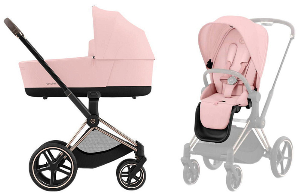 Коляска Cybex Priam IV Rosegold complete и автокресло Cloud G i-Size Moon Black Plus 3 в 1 Peach Pink