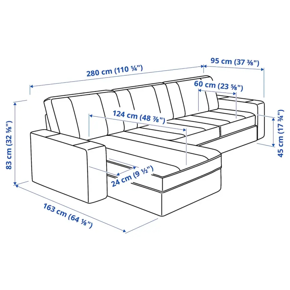 Диван 3-местный с оттоманкой - IKEA KIVIK/КИВИК ИКЕА, бежевый