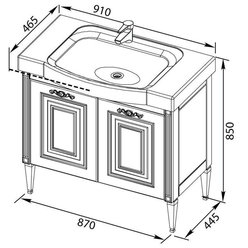 Тумба с раковиной Aquanet Паола 90 черный/золото (керамика)