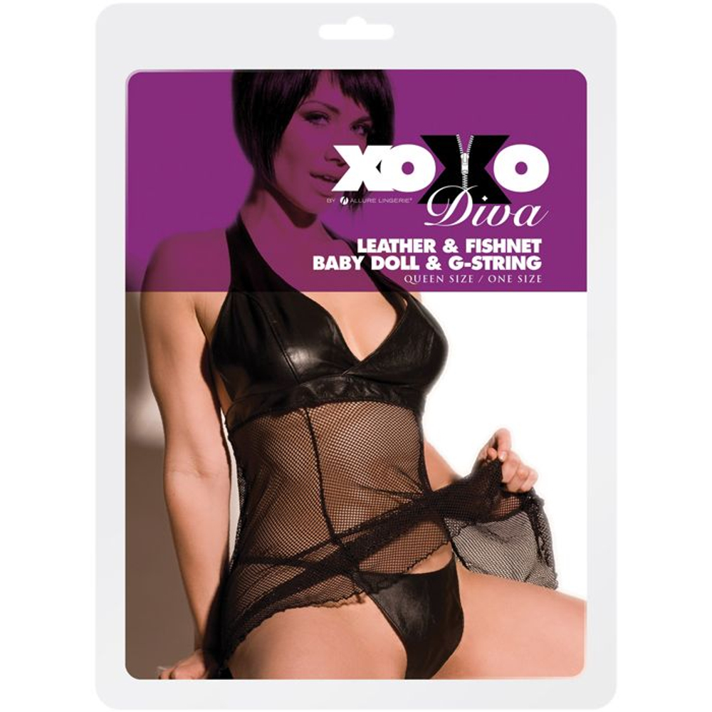 Сорочка с кожаным лифом и трусиками DIVA (Размер: 1X-2X) (Цвет: черный)