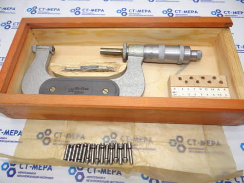 Микрометр резьбовой МВМ- 75 (50-75мм.) Ц/д 0,01мм. ГОСТ 4380-86 (8 пар вставок)