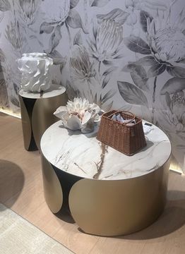 Стол журнальный BRANT KL-188 Контрастный мрамор матовый, итальянская керамика/ Шампань