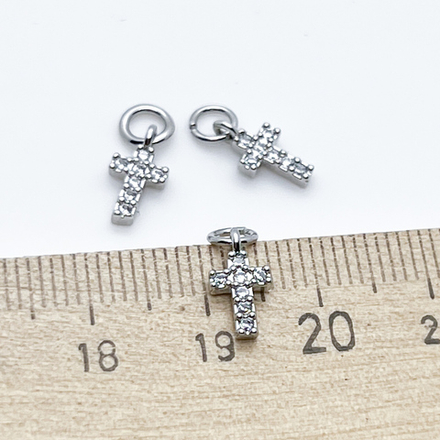 Подвеска Крест, цвет родий, фианиты, размер 9*5 мм, цена за 1 шт