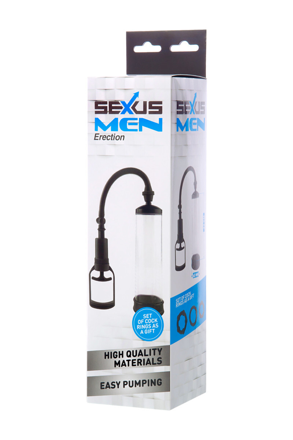 Механическая помпа для пениса Sexus Men Erection Erik, вакуумная, ABS пластик, черный, 23 см