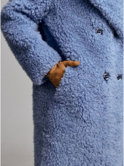 Шуба из овечьей шерсти, голубая, SilverFox