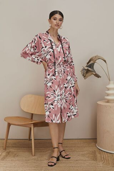 Платье на пуговках с цветочным принтом (Размер: XL-XXL) (Цвет: розовый)