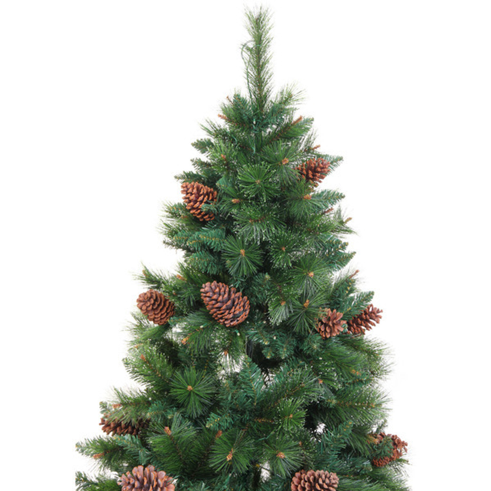 Елка светодиодная «Лесная метель» 210 см, ПВХ+леска (шишки и напыление), 1075 веток, 240 ламп LED, Теплый белый