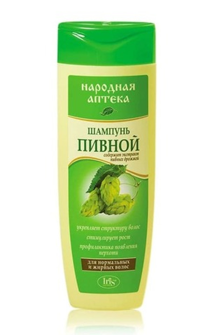 Шампунь "Народная аптека" Пивной для нормальных и жирных волос 400мл. IRIS