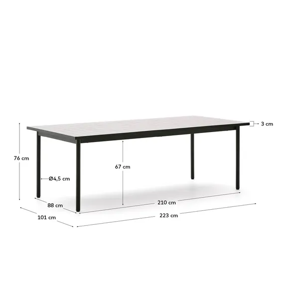 Уличный стол Maurina из стали зелёного цвета с керамической плиткой цвета экрю 223 x 101 см