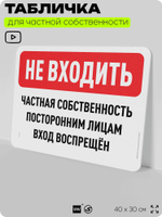 Табличка для частной территории "Не входить, частная собственность", на дом, для участка, организаций, предупреждающая, 40х30 см, Silver Plane x Айдентика Технолоджи
