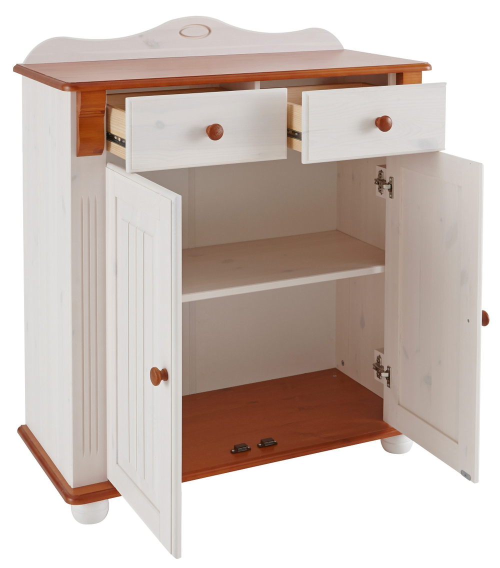 Комод Адель двухдверный 2 ящика из массива сосны, белый/черри