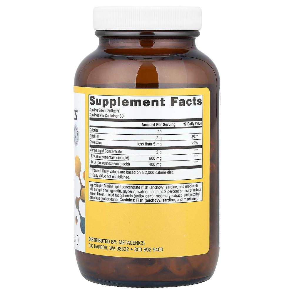 Metagenics, OmegaGenics®, рыбий жир с ЭПК и ДГК, натуральный лимон, 500 мг, 120 мягких таблеток