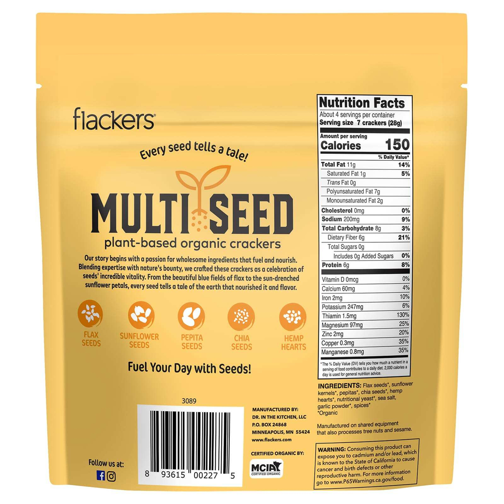 Flackers, Multi Seed, органические крекеры на растительной основе, Cheeze-Pleaze, чеснок и специи, 113 г (4 унции)