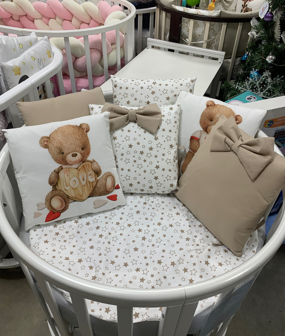 Комплект в кроватку 18 предметов "Мишка "Love you" коричневый", сатин