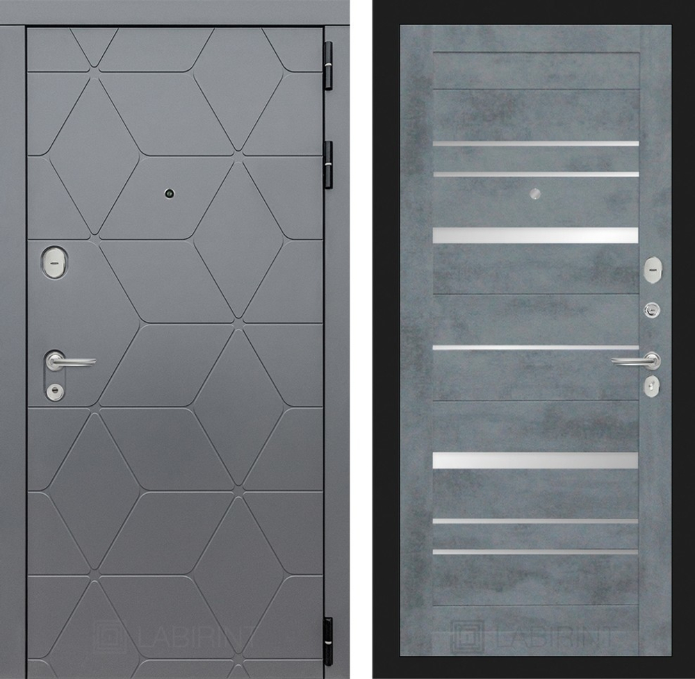 Входная металлическая дверь  Лабиринт Cosmo 2К (Космо ) 20 Бетон темный с зеркальными вставками