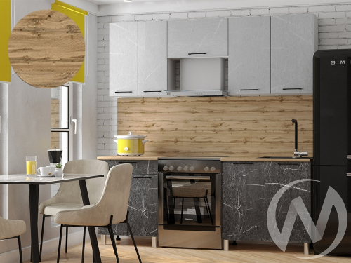 Кухня Мэйбл 2.0м с окапом (корпус белый/мрамор лайт; мрамор дарк)