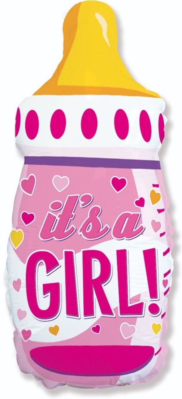 F Шар фигура (31''/79 см) фигура Бутылочка для девочки (сердечки) Розовый(БГ-)