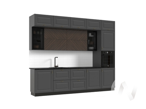 Кухня Престиж 3;0м Компоновка №2 (графит/графит софт NEW; прайм орех/кастилло темный)