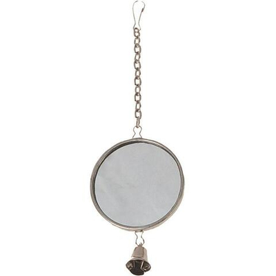 Игрушка для птиц "Зеркало с колокольчиком", круглое, серебро, Flamingo