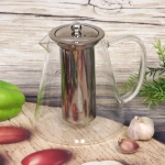 Чайник заварочный стеклянный 1300мл «Хай-Тек» с металлическим ситом высокий