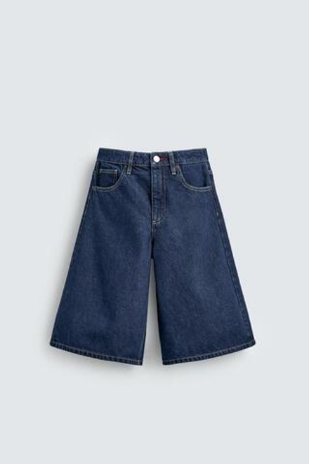 ZARA X DISNEY ДЖИНСОВЫЕ БЕРМУДЫ С ВЫШИВКОЙ, СИНИЙ