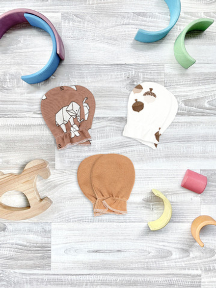 Рукавички-антицарапки Mjölk Слоники оригами/Camel/Жёлуди, сет из 3х пар