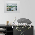 Картина акварельная авторская в паспарту 21х30 см на стену для интерьера "Каменистая река"