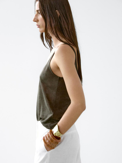 Massimo Dutti Трикотажный топ из 100% льна, хаки